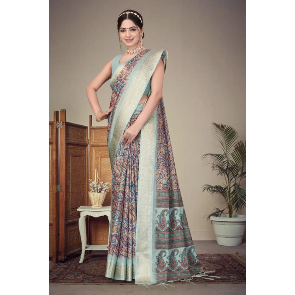 Women's Cotton Silk Printed Saree With Unstitched Blouse 5.5Mtr?(Multicolor) - Image 3