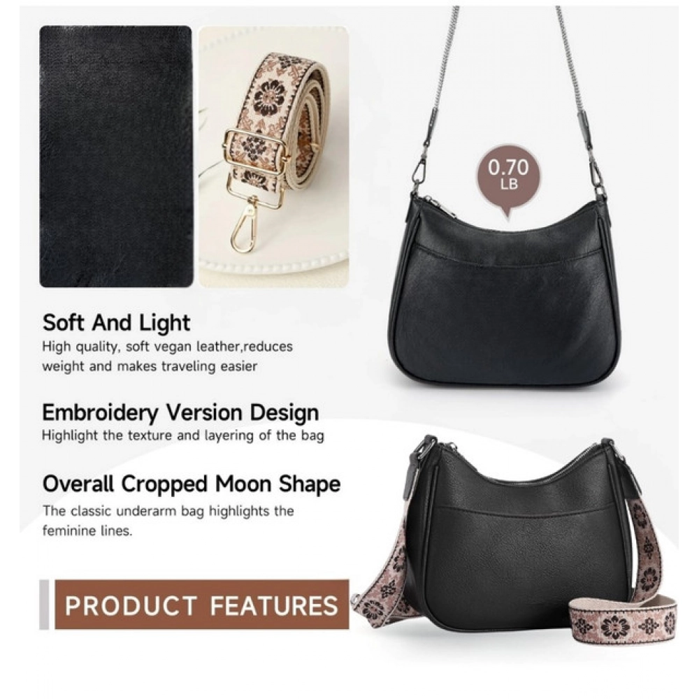 Women's PU Leather Zipper Sling Bag (Black) - Image 4