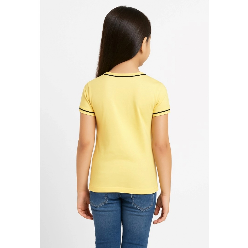 Girl's Cotton Printeded Round Neck T-Shirt (Yellow) - Image 2