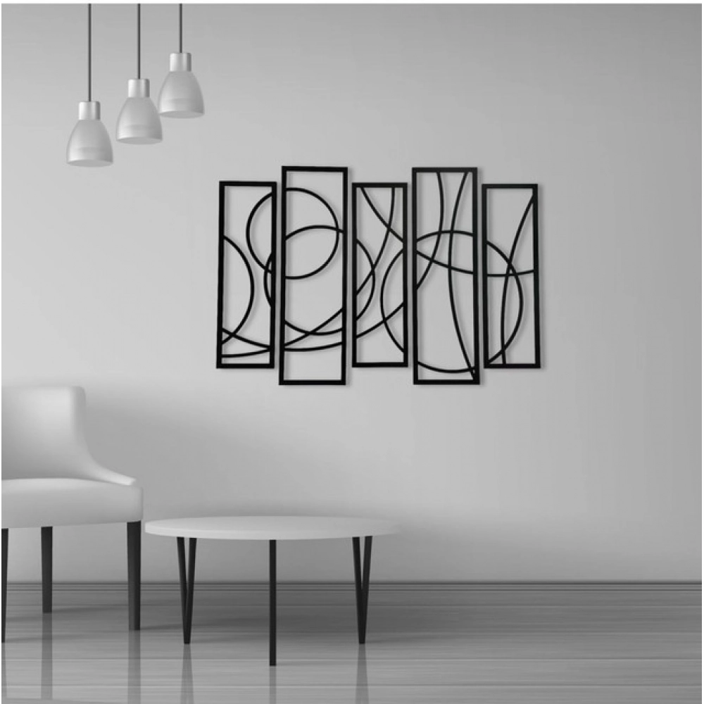 Generic Wooden 5-Piece Wall Art Panel Frame – Elegant Black Abstract Design - Image 2