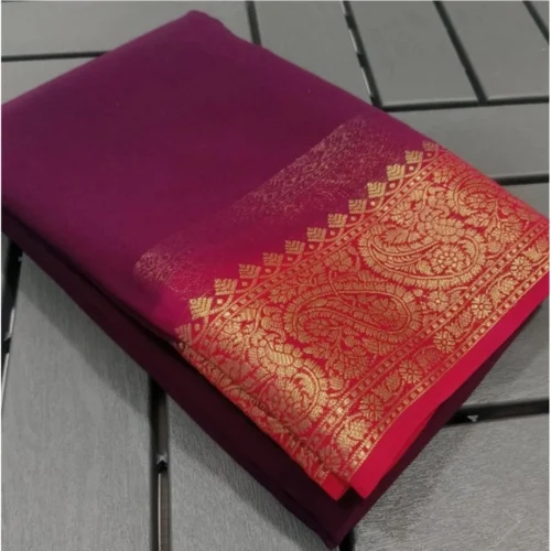 Women's Crepe Chit Pallu Solid Saree With Unstitched Blouse 5.5Mtr?(Pink)
