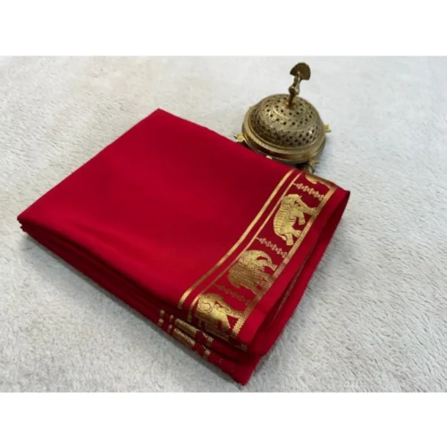 Women's Crepe Chit Pallu Solid Saree With Unstitched Blouse 5.5Mtr?(Red)
