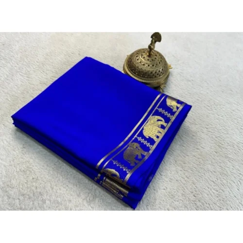 Women's Crepe Chit Pallu Solid Saree With Unstitched Blouse 5.5Mtr?(Navy Blue)
