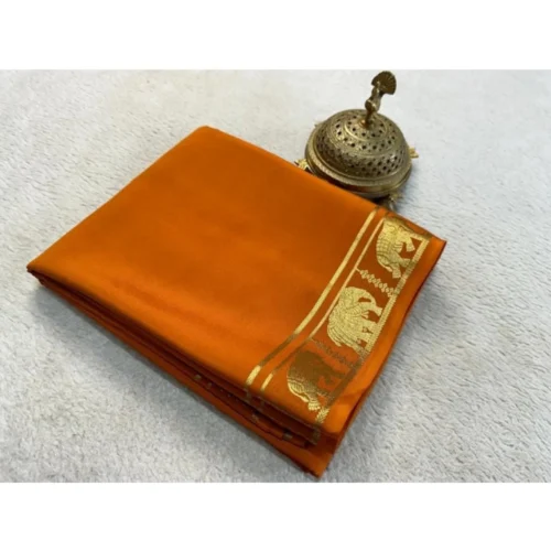 Women's Crepe Chit Pallu Solid Saree With Unstitched Blouse 5.5Mtr?(Orange)