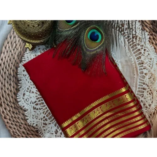 Women's Crepe Chit Pallu Solid Saree With Unstitched Blouse 5.5Mtr?(Red)
