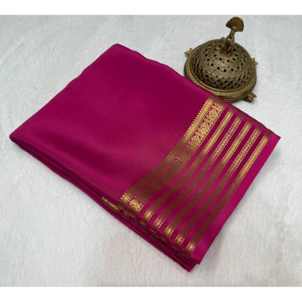 Women's Crepe Chit Pallu Solid Saree With Unstitched Blouse 5.5Mtr?(Pink)
