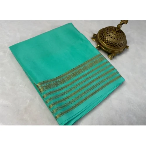 Women's Crepe Chit Pallu Solid Saree With Unstitched Blouse 5.5Mtr?(Ramagreen)