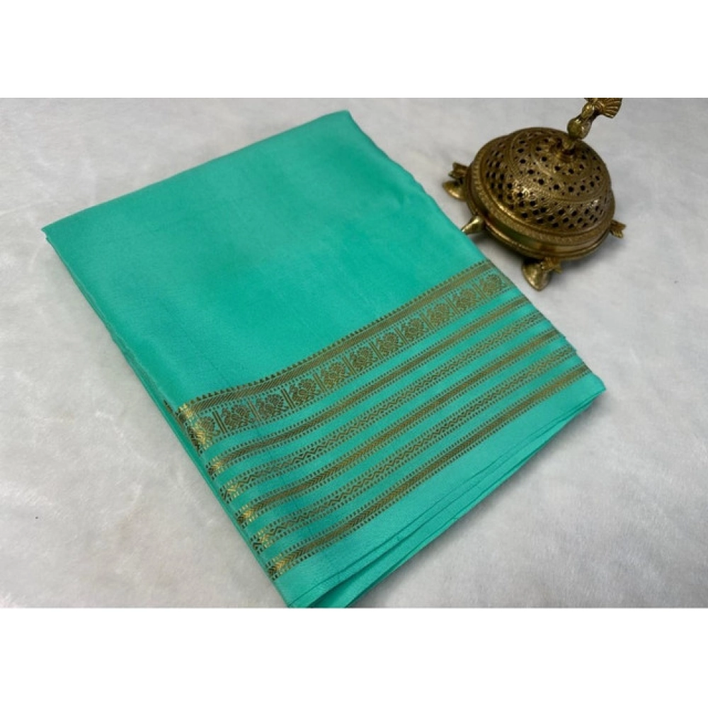 Women's Crepe Chit Pallu Solid Saree With Unstitched Blouse 5.5Mtr?(Ramagreen)