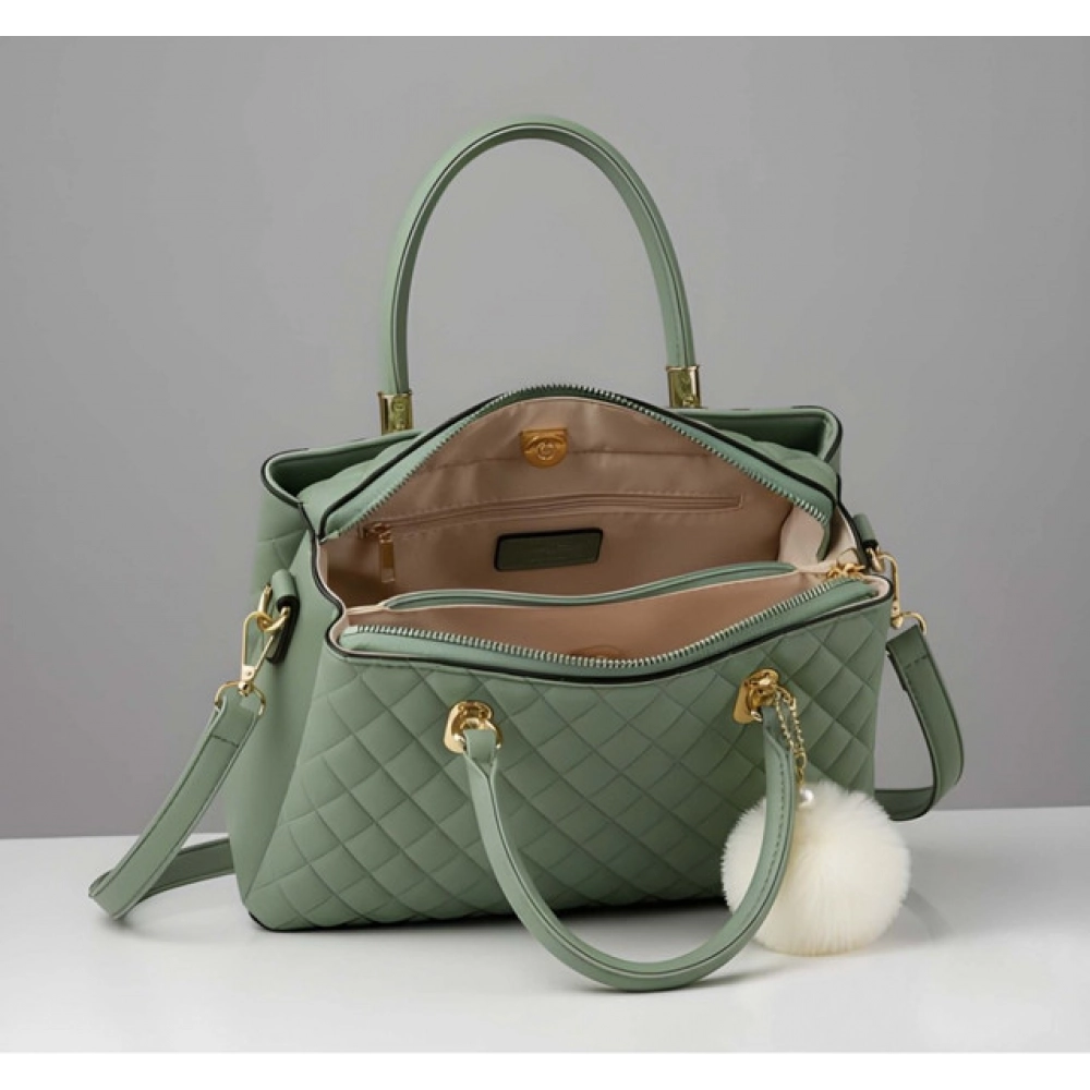 Women's PU Leather Solid Shoulder Zipper Handbag (Green) - Image 3