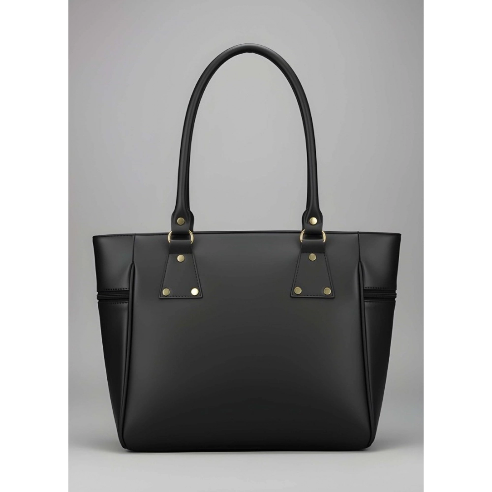 Women's PU Leather Solid Shoulder Zipper Handbag (Black) - Image 2