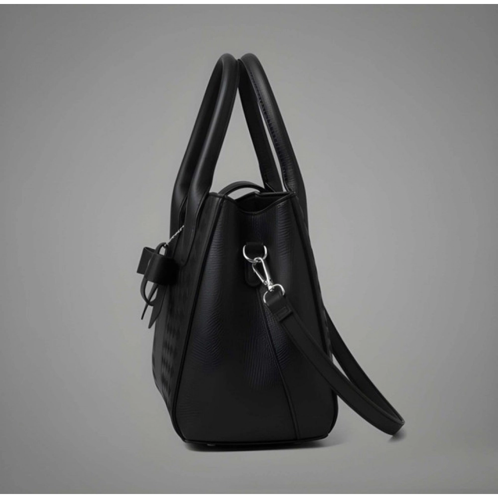 Women's PU Leather Solid Shoulder Zipper Handbag (Black) - Image 3