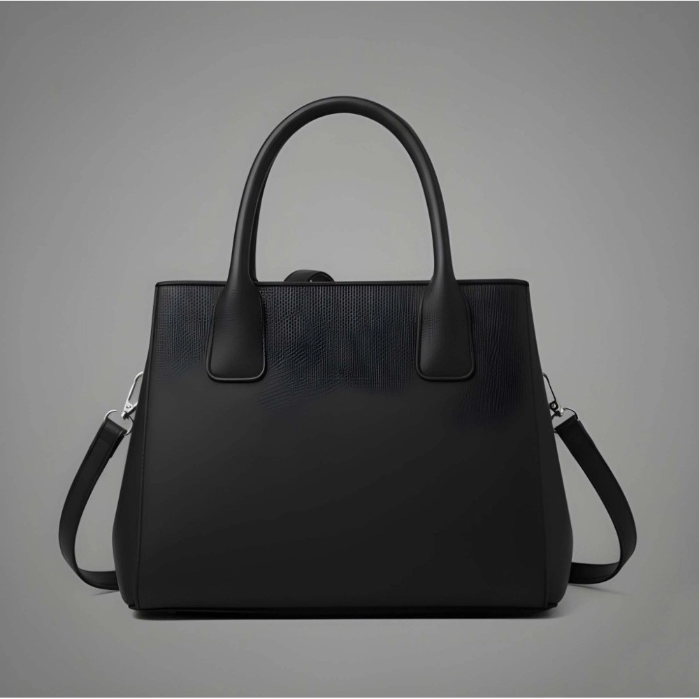 Women's PU Leather Solid Shoulder Zipper Handbag (Black) - Image 4