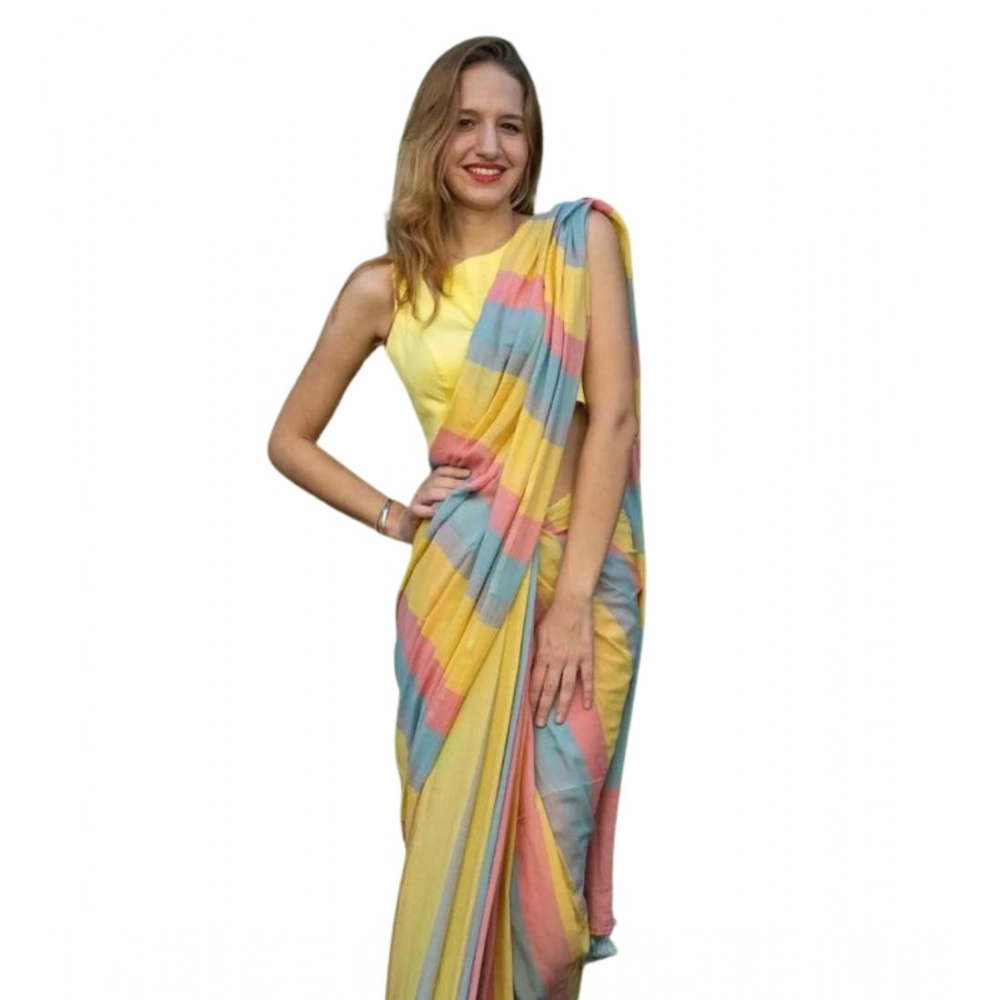 Women's Linen Printed Saree With Unstitched Blouse 5.5Mtr?(Multicolor)