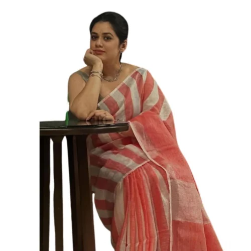 Women's Linen Printed Saree With Unstitched Blouse 5.5Mtr?(Multicolor)