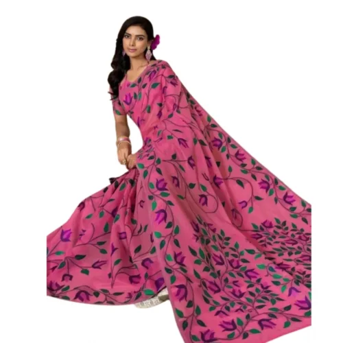 Women's Georgette Printed Saree With Unstitched Blouse 5.5Mtr?(Pink)
