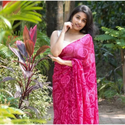 Women's Georgette Printed Saree With Unstitched Blouse 5.5Mtr?(Pink)
