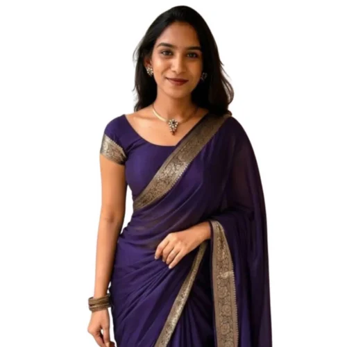 Women's Vichitra Silk Printed Saree With Unstitched Blouse 5.5Mtr?(Purple)