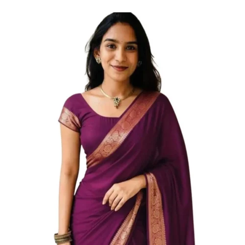 Women's Vichitra Silk Printed Saree With Unstitched Blouse 5.5Mtr?(Wine)