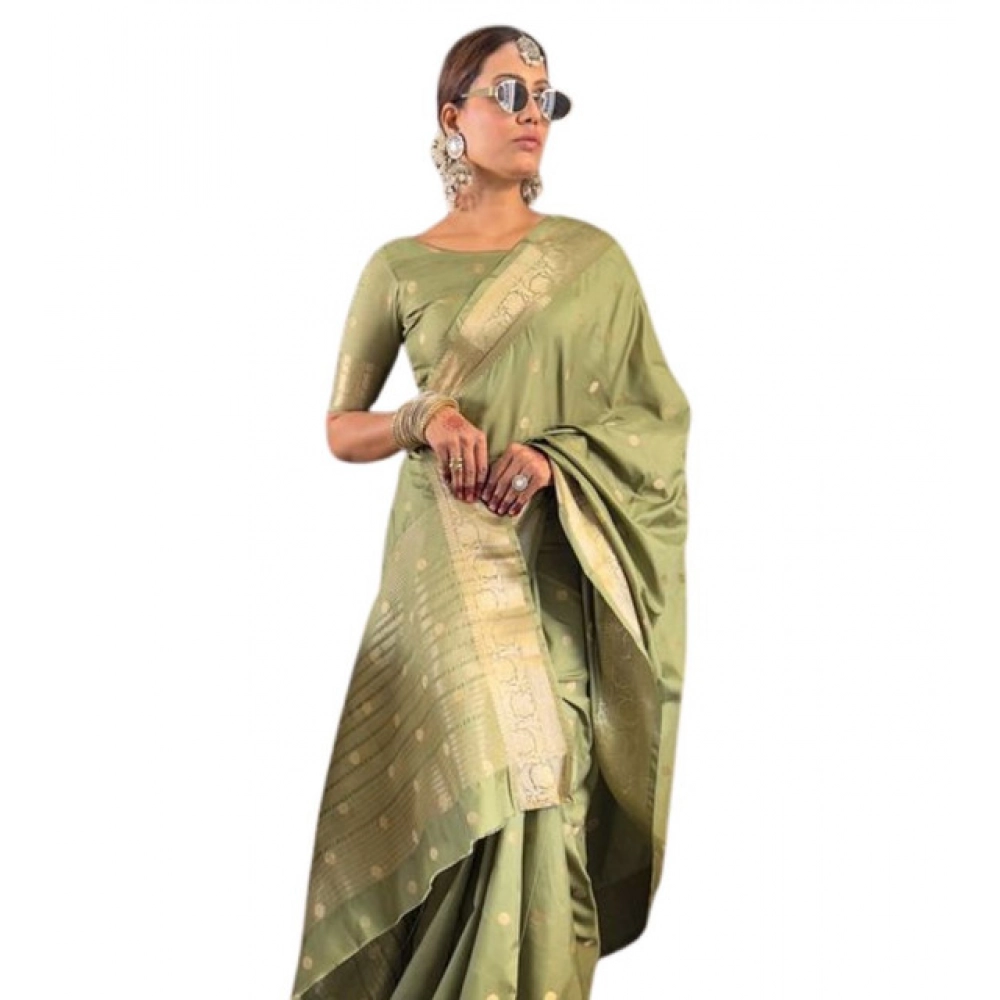 Women's Satin Printed Saree With Unstitched Blouse 5.5Mtr?(Green)