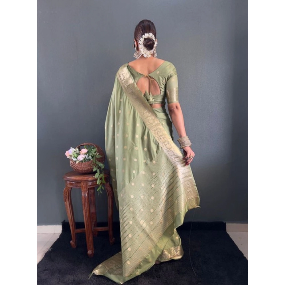 Women's Satin Printed Saree With Unstitched Blouse 5.5Mtr?(Green) - Image 2