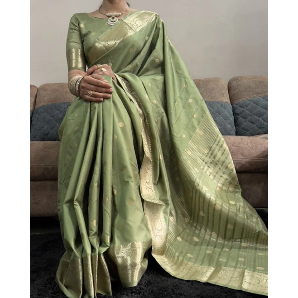 Women's Satin Printed Saree With Unstitched Blouse 5.5Mtr?(Green) - Image 3