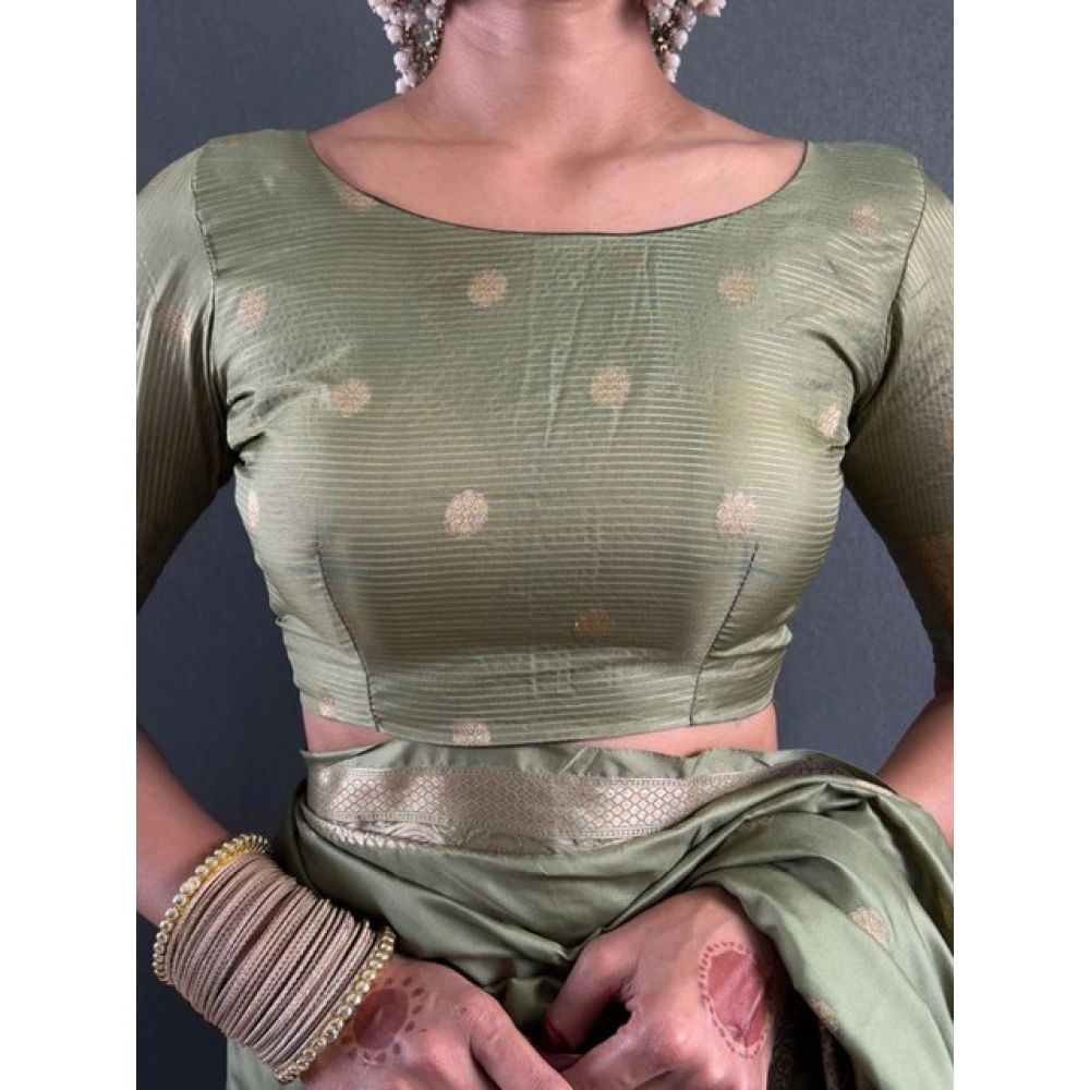 Women's Satin Printed Saree With Unstitched Blouse 5.5Mtr?(Green) - Image 4