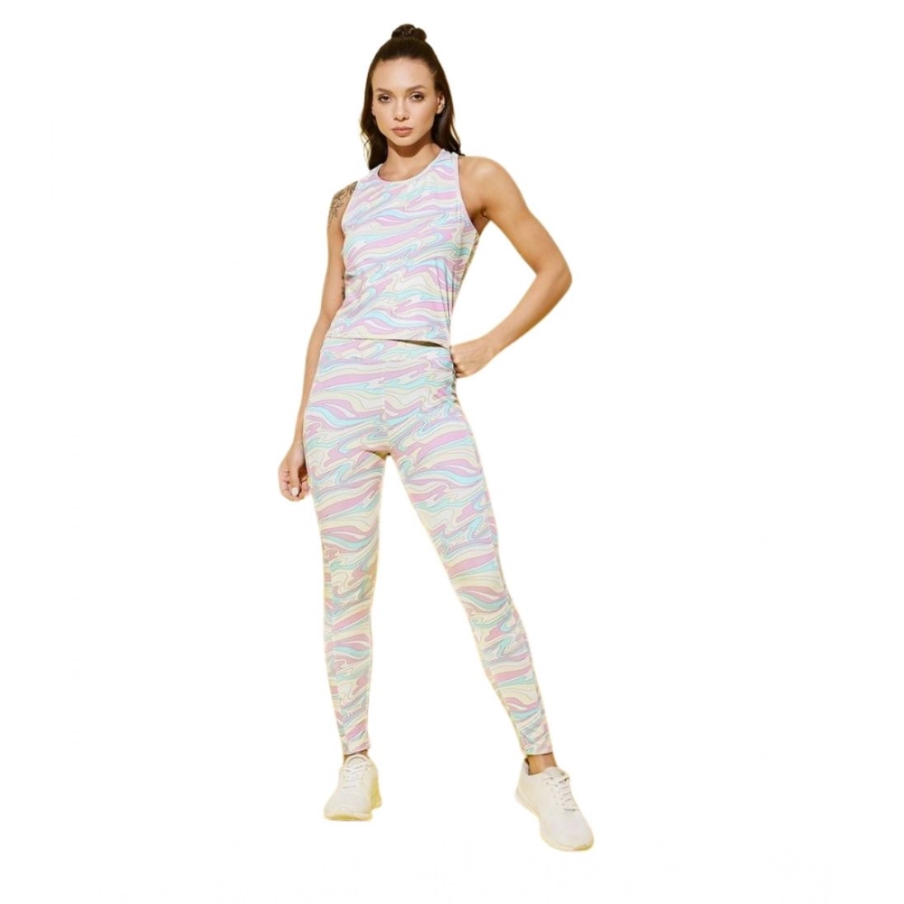 Women's Polyester Lycra Printed Sleeveless Active Wear (Multicolor)