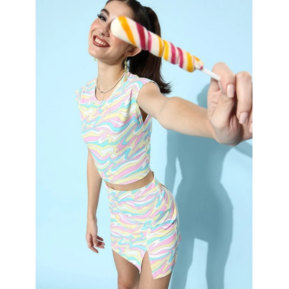 Women's Polyester Lycra Printed Cap Sleeve Co-Ord Set (Multicolor) - Image 3