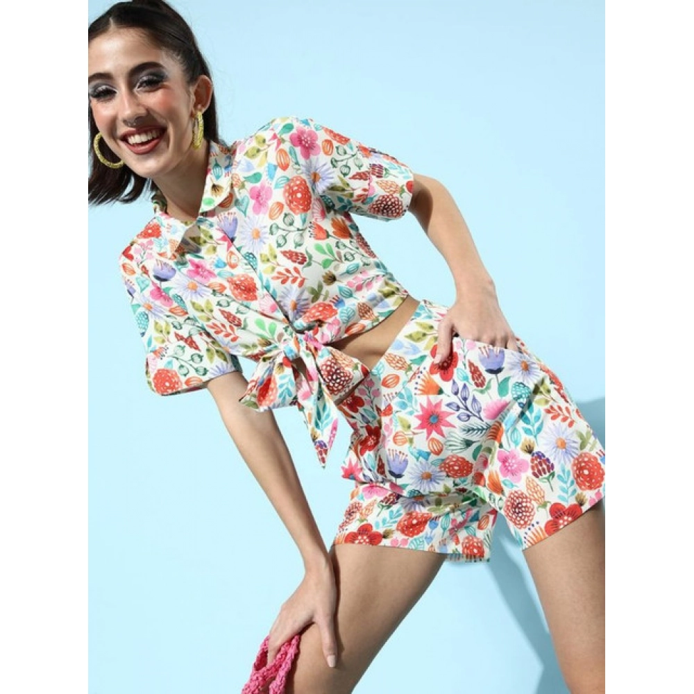 Women's Polyester Floral Short Sleeve Co-Ord Set (Multicolor) - Image 2