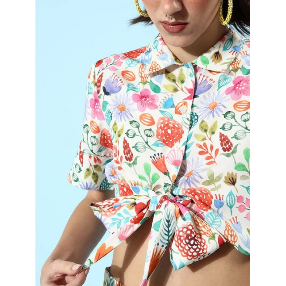 Women's Polyester Floral Short Sleeve Co-Ord Set (Multicolor) - Image 4