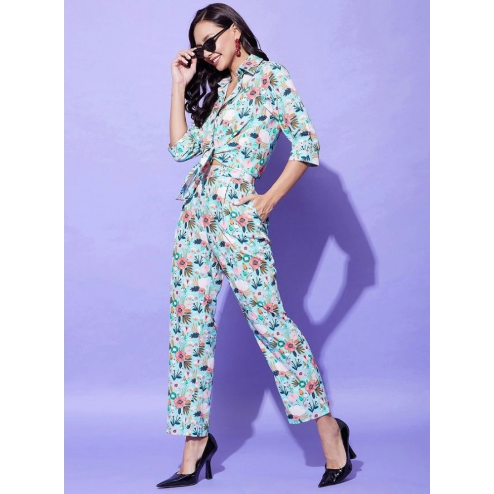 Women's Polyester Floral 3-4th Sleeve Co-Ord Set (Multicolor) - Image 3