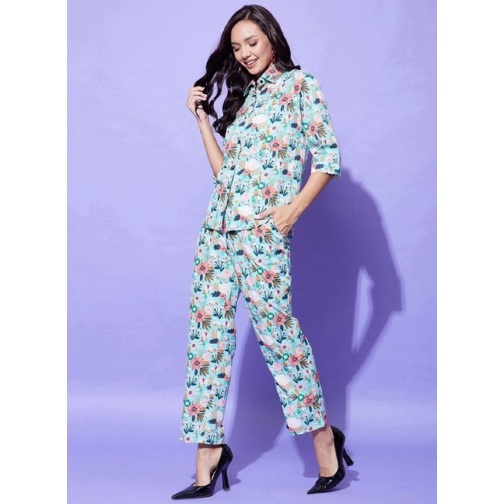 Women's Polyester Floral 3-4th Sleeve Co-Ord Set (Multicolor) - Image 4