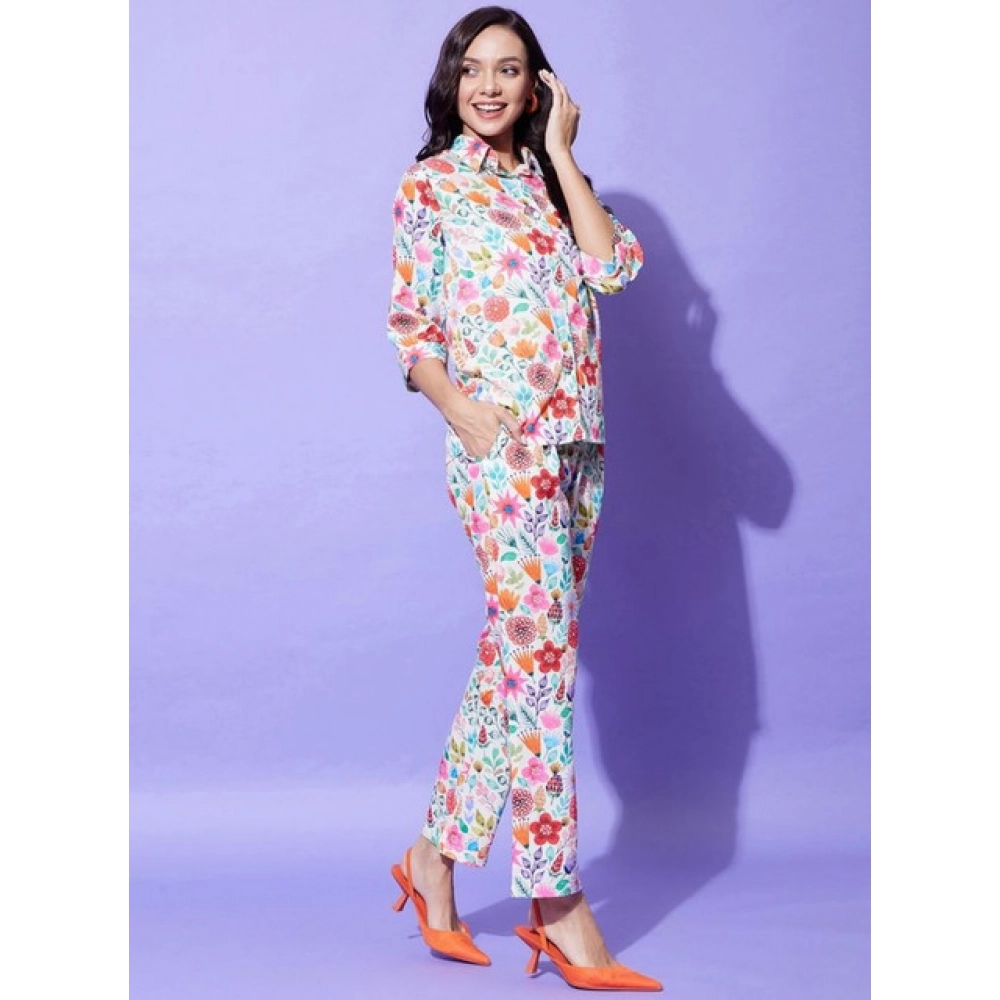 Women's Polyester Floral 3-4th Sleeve Co-Ord Set (Multicolor) - Image 4