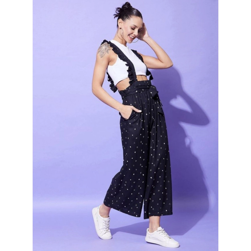 Women's Rayon Pinafore Shoulder Straps Jumpsuit (Black) - Image 4