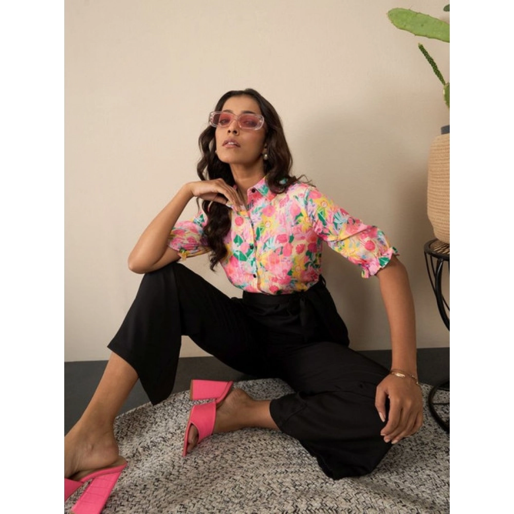 Women's Polyester Floral Half Sleeves Jumpsuit (Multicolor) - Image 2