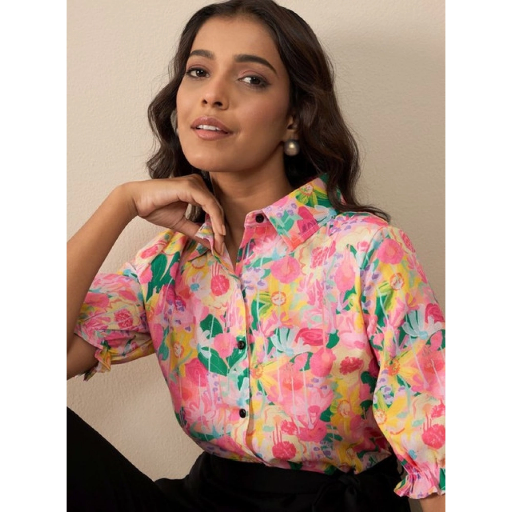 Women's Polyester Floral Half Sleeves Jumpsuit (Multicolor) - Image 3