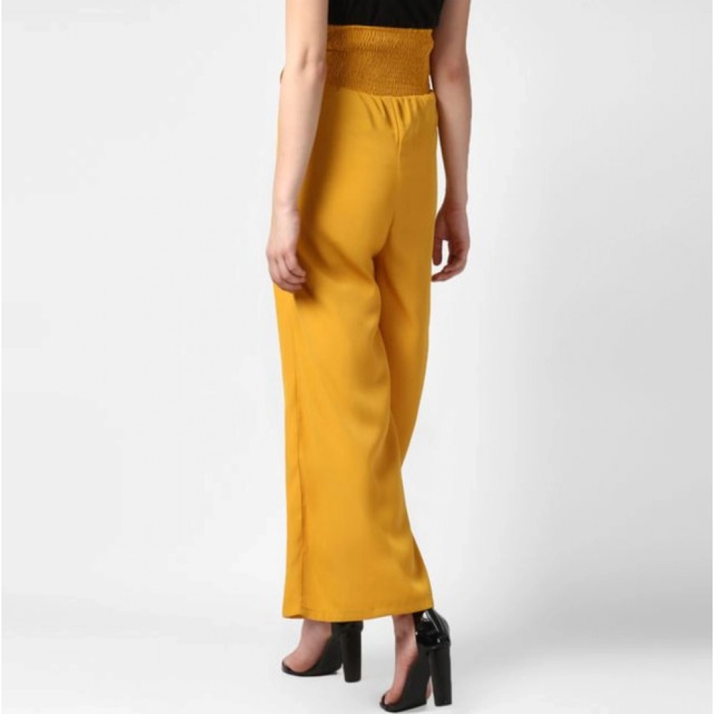 Women's Polyester Solid Smocked Trousers (Yellow) - Image 2