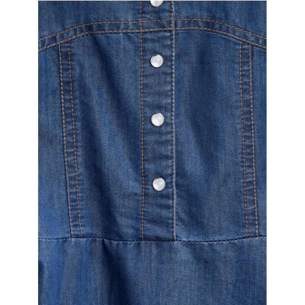 Girl's Denim Printed Short Sleeve Dress with Straps (Blue) - Image 3