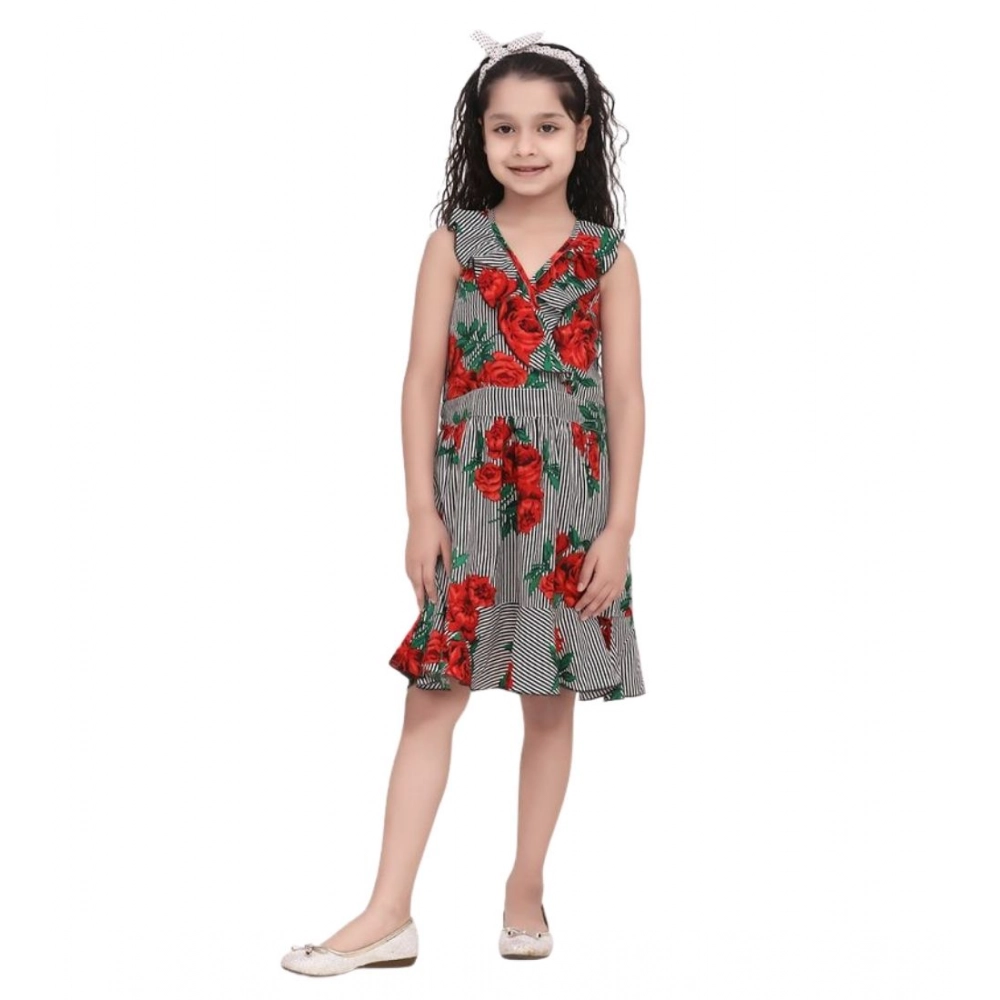 Girl's Polyester Crepe Floral Shoulder Straps Dress (Red) - Image 2
