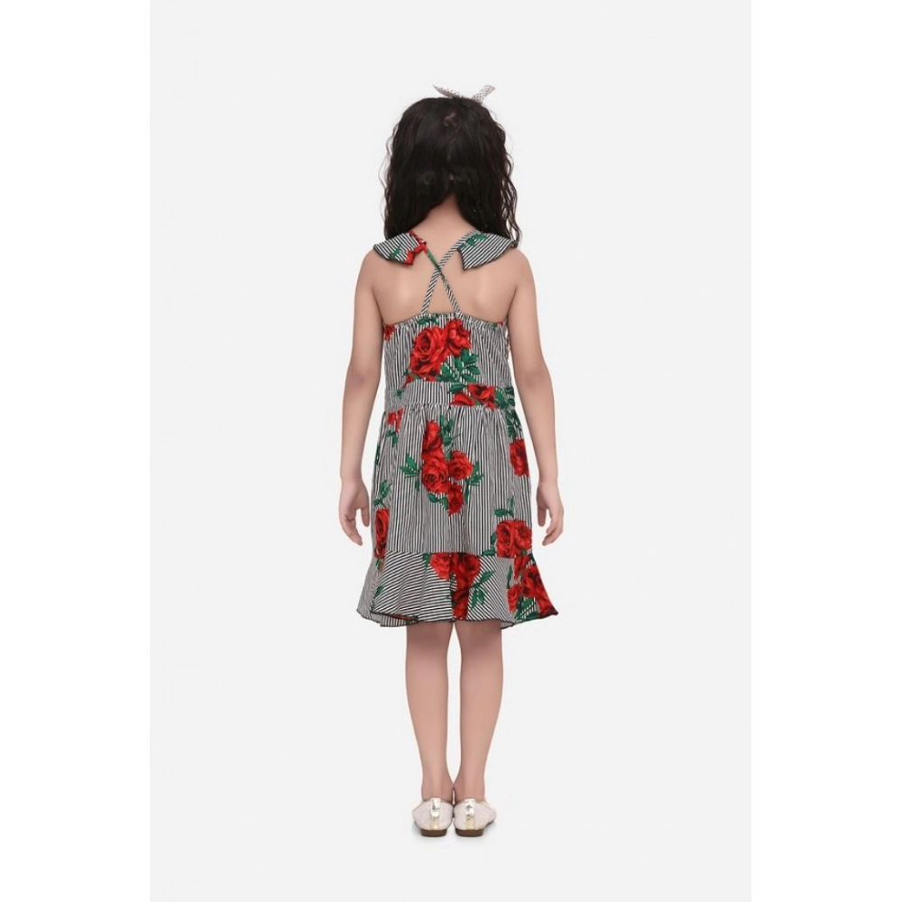 Girl's Polyester Crepe Floral Shoulder Straps Dress (Red) - Image 3