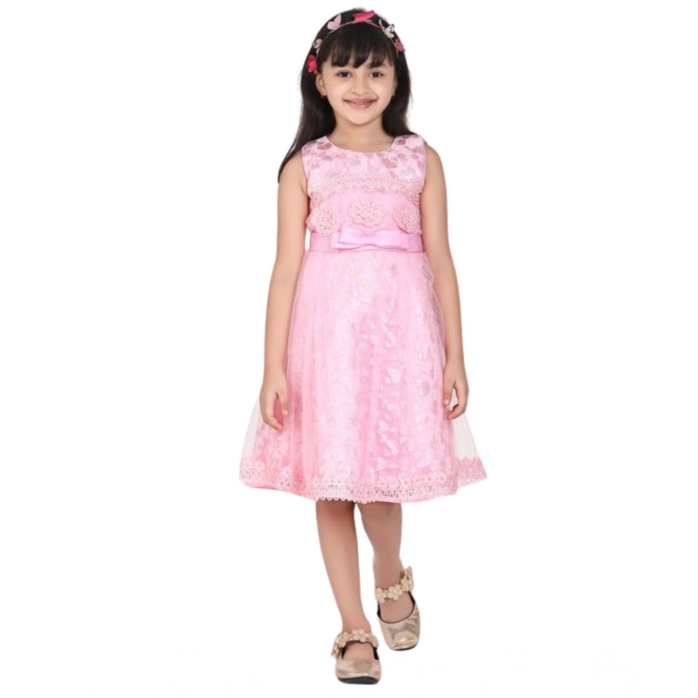 Girl's Net Embroidered Sleeveless Dress (Pink) - Image 2