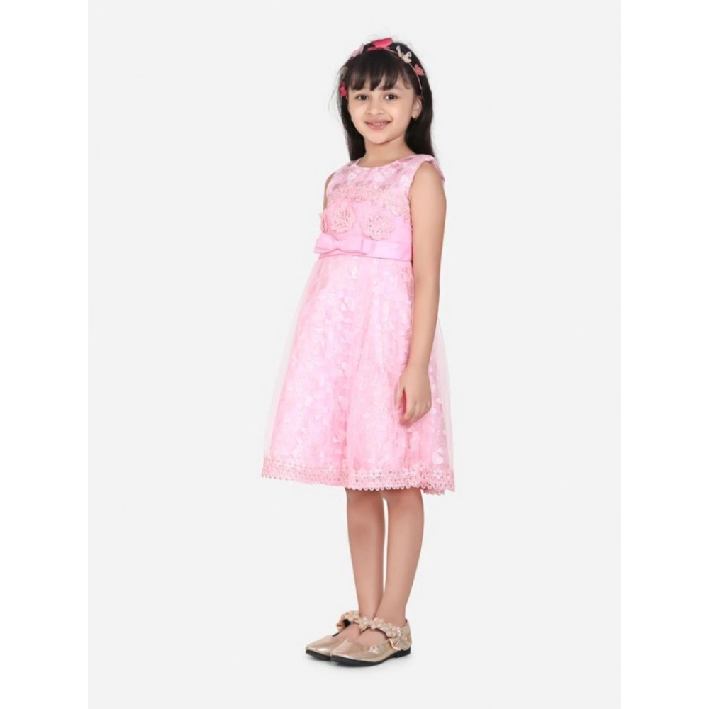 Girl's Net Embroidered Sleeveless Dress (Pink) - Image 4