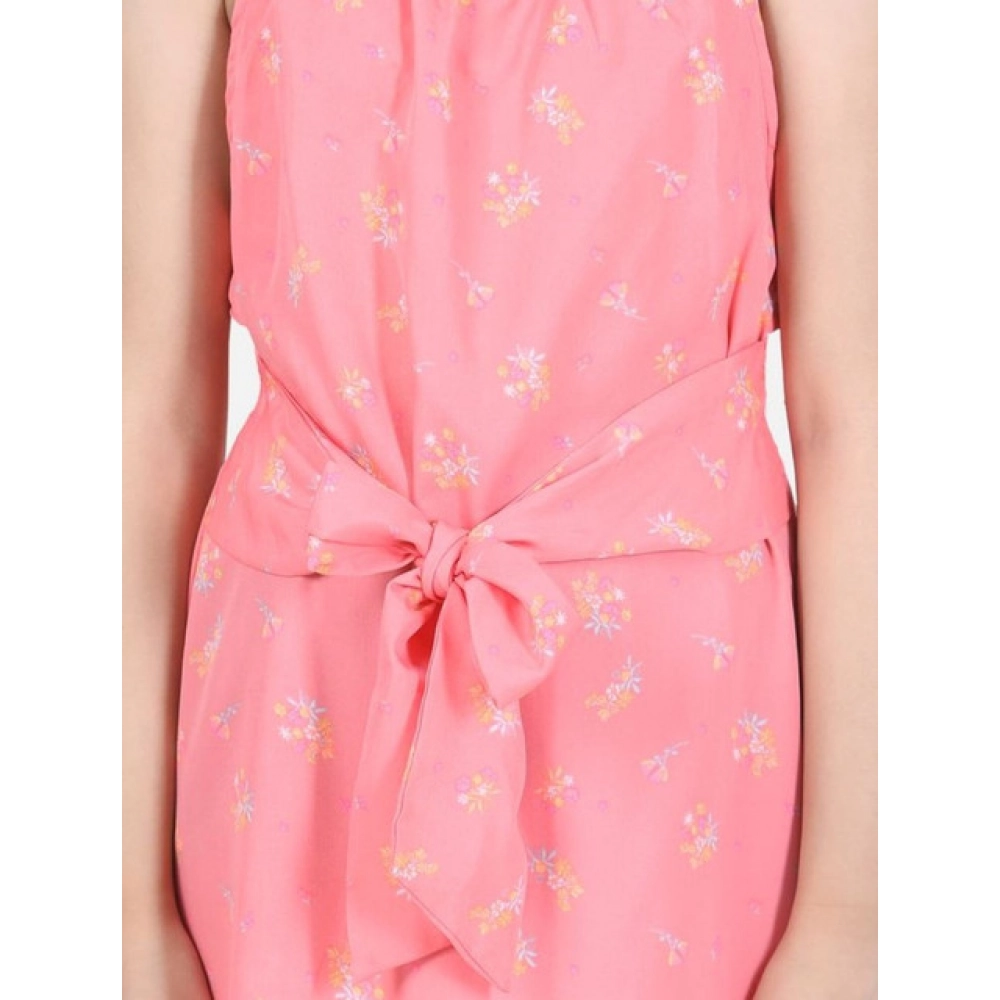 Girl's Polyester Floral Short Sleeve Dress (Coral) - Image 4