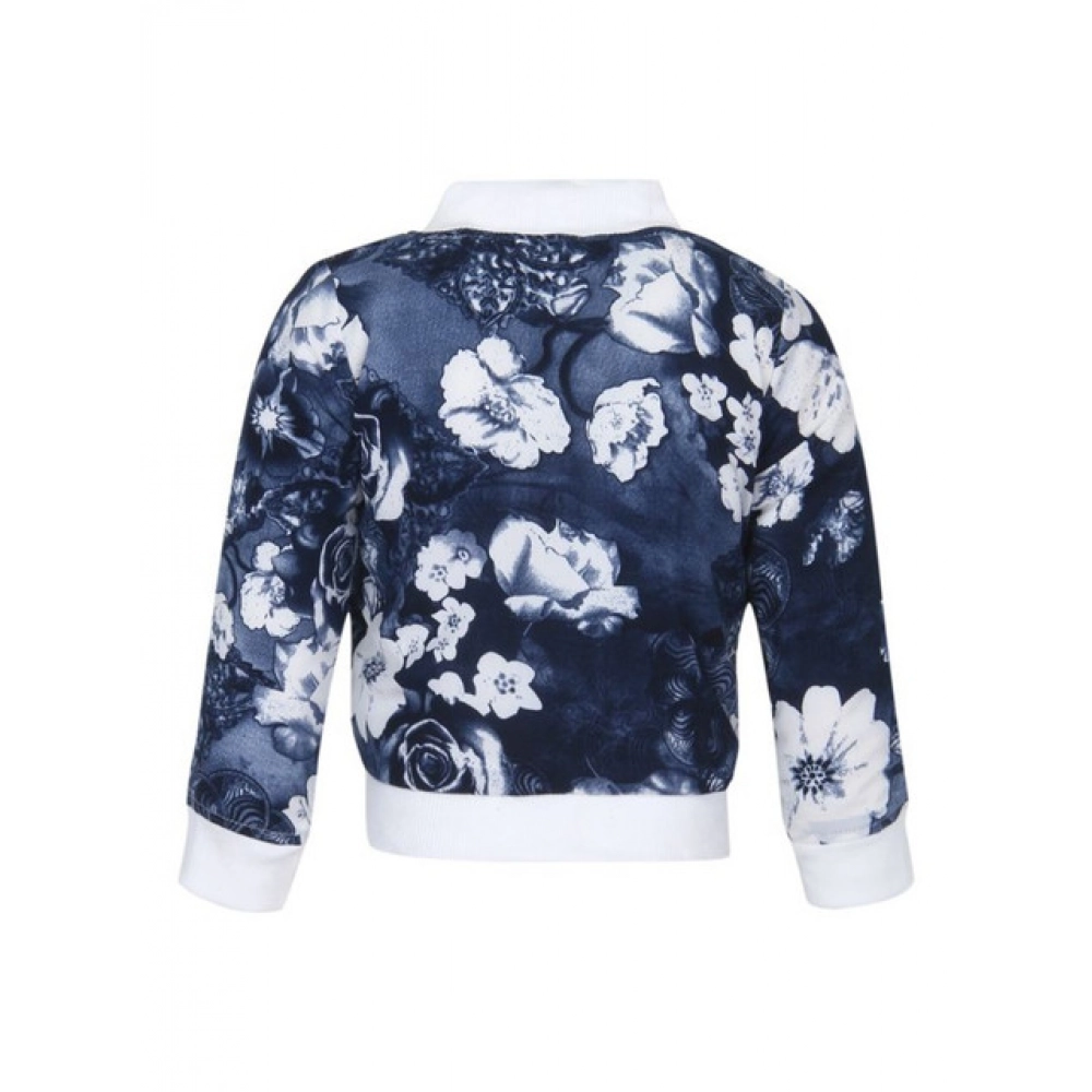 Girl's Polyester Printed Long Sleeves Bomber Jacket (White-Blue) - Image 2