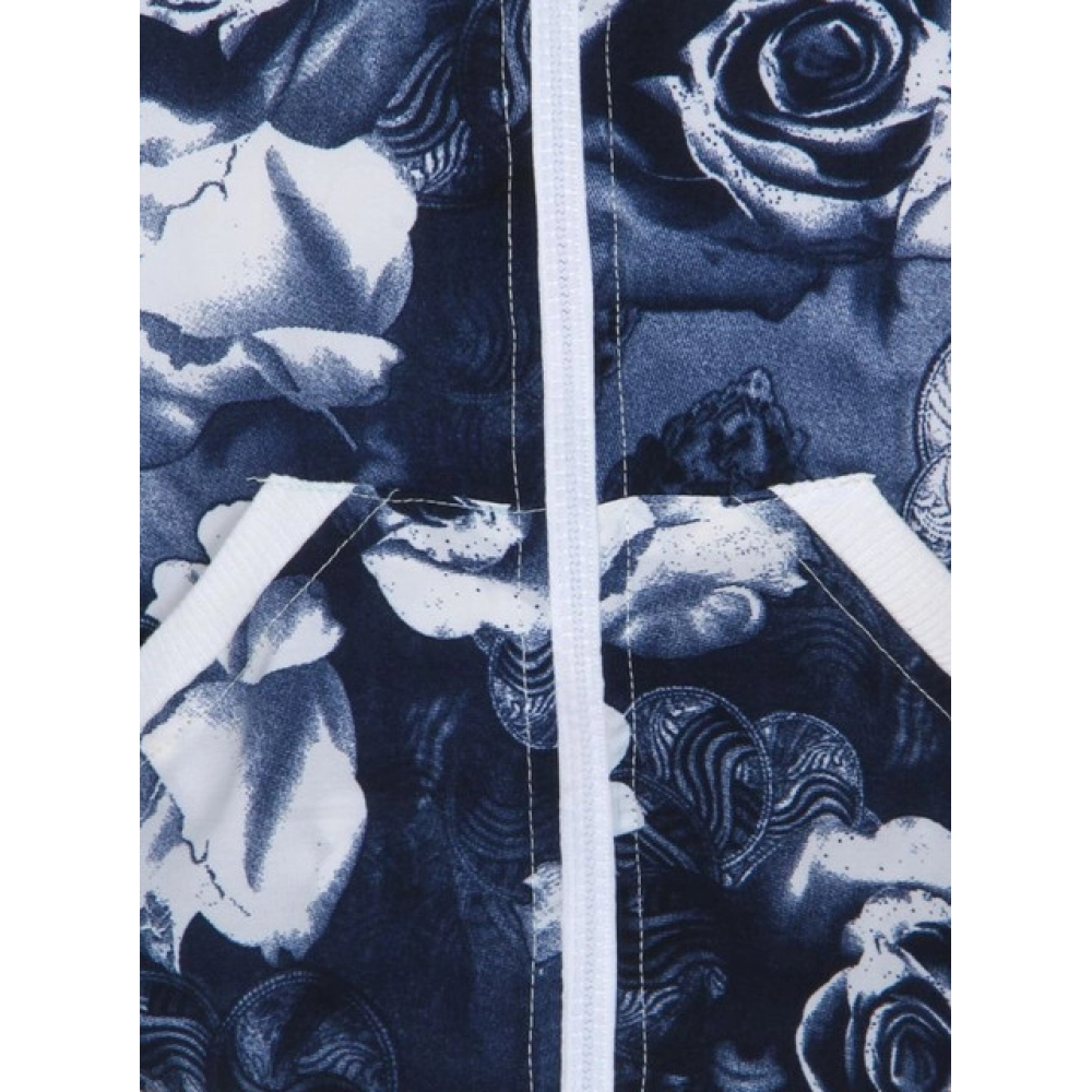 Girl's Polyester Printed Long Sleeves Bomber Jacket (White-Blue) - Image 3