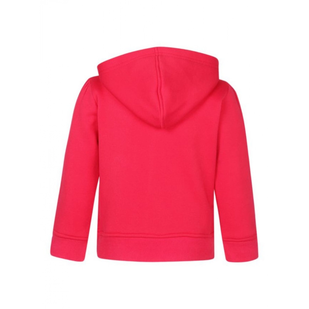 Girl's Fleece Printed Long Sleeves Hoodie Jacket (Magenta) - Image 2