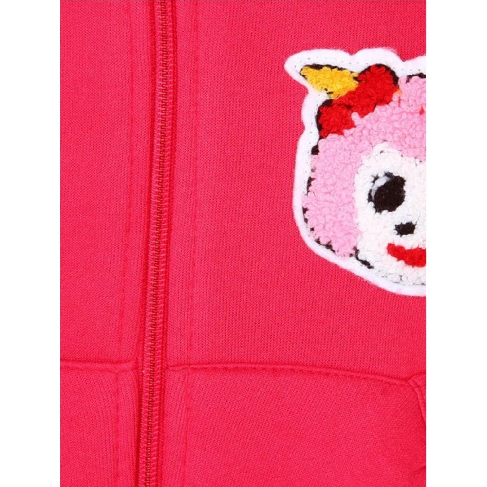 Girl's Fleece Printed Long Sleeves Hoodie Jacket (Magenta) - Image 3