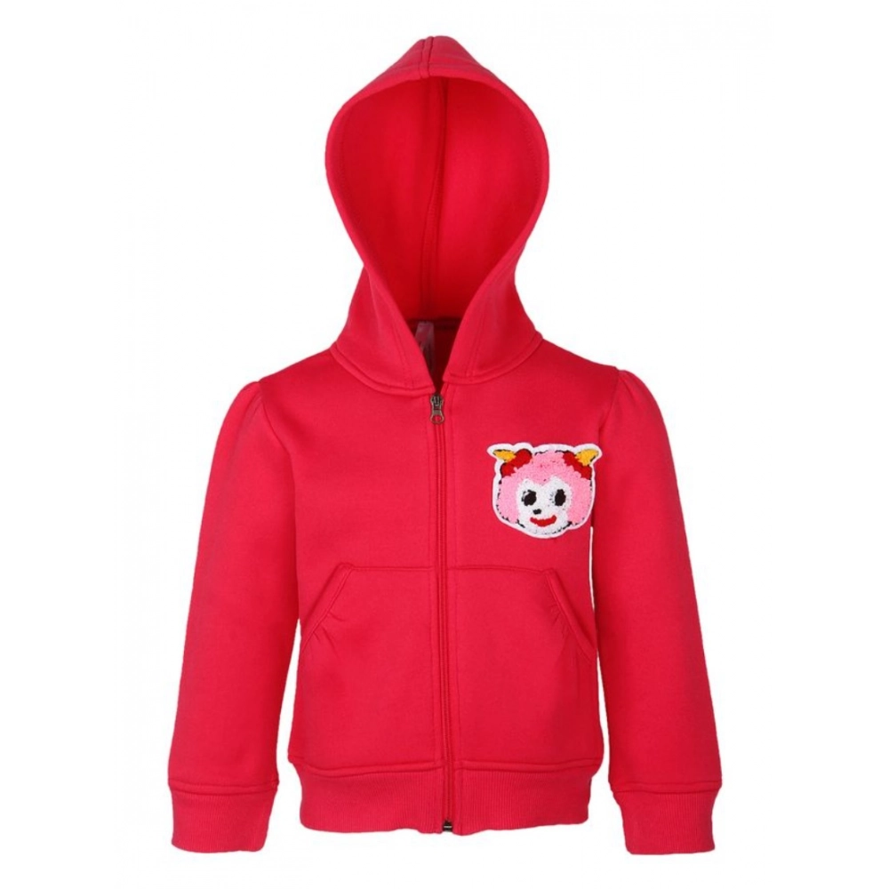Girl's Fleece Printed Long Sleeves Hoodie Jacket (Magenta) - Image 4