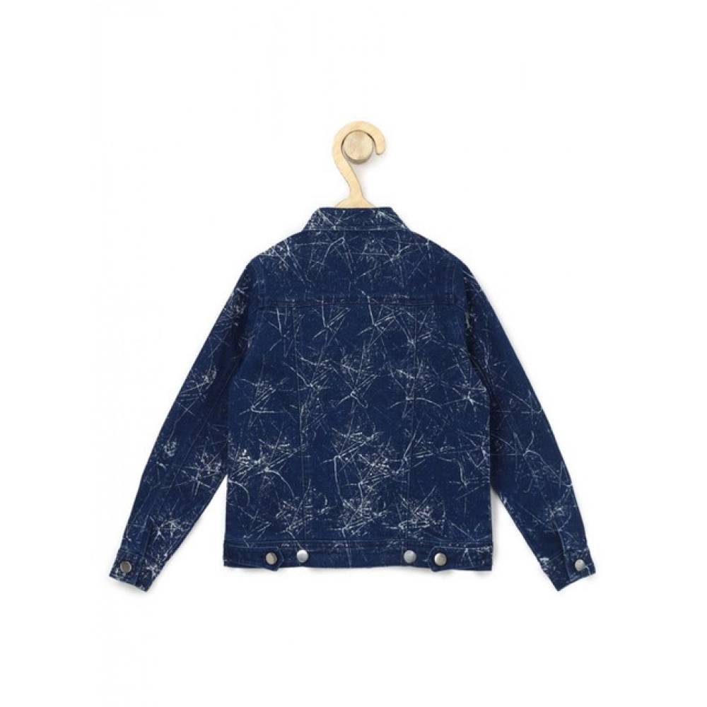 Girl's Denim Washed Flutter Jacket with Crinkle (Blue) - Image 2