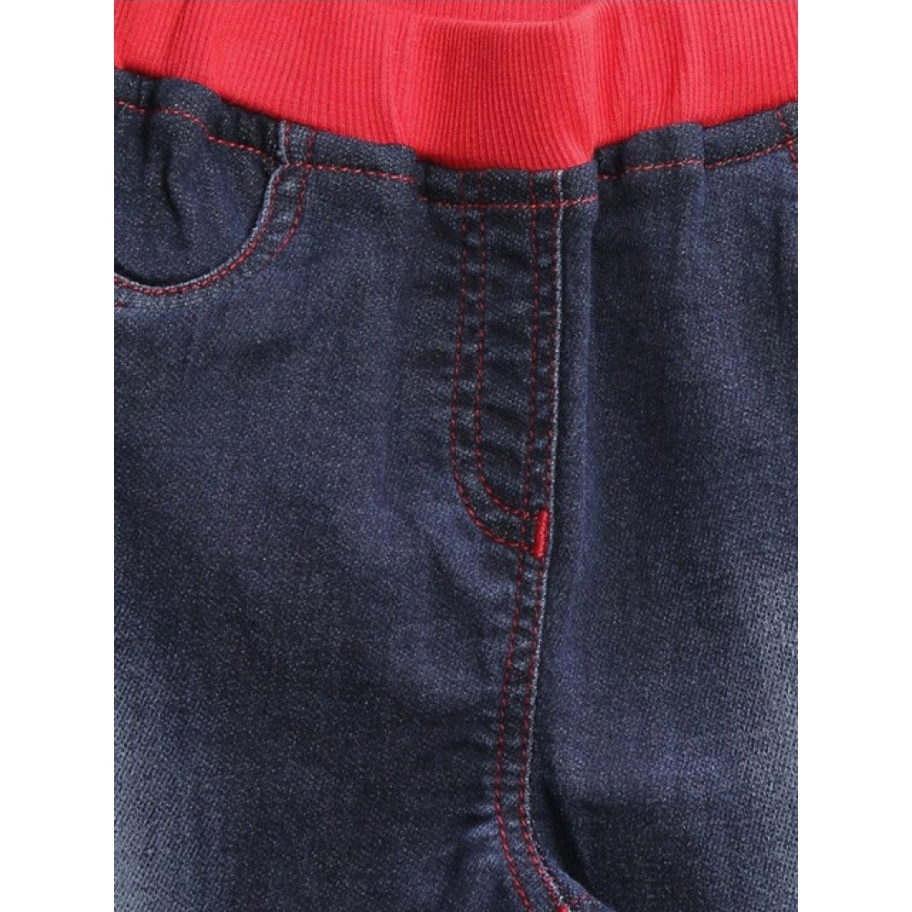 Girl's Denim Ribbed Elasticated Jeans (Red-Blue) - Image 3